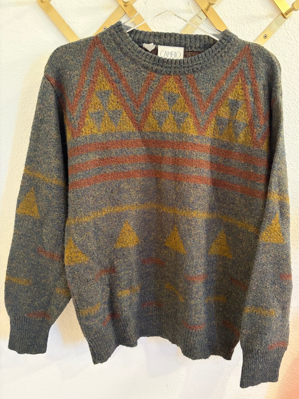 Cambio Italian Vintage Patterned Wool Crewneck Sweater Men’s Small
